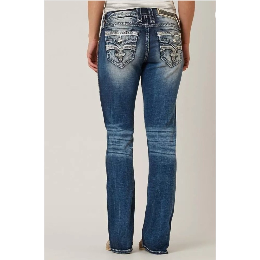 Rock Revival Thais Easy Boot Stretch Jeans Women Sz 26 Bling Mid Rise 31" Inseam